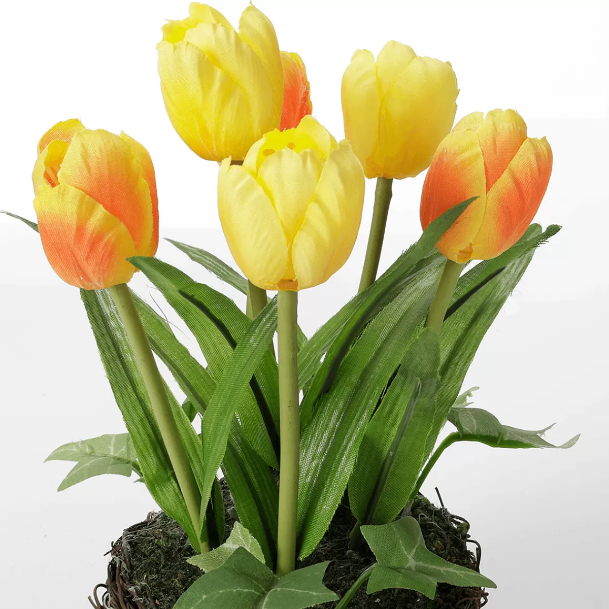 DecoWoerner Tulipes Artificielles En Corbeille Jaune, 20 Cm