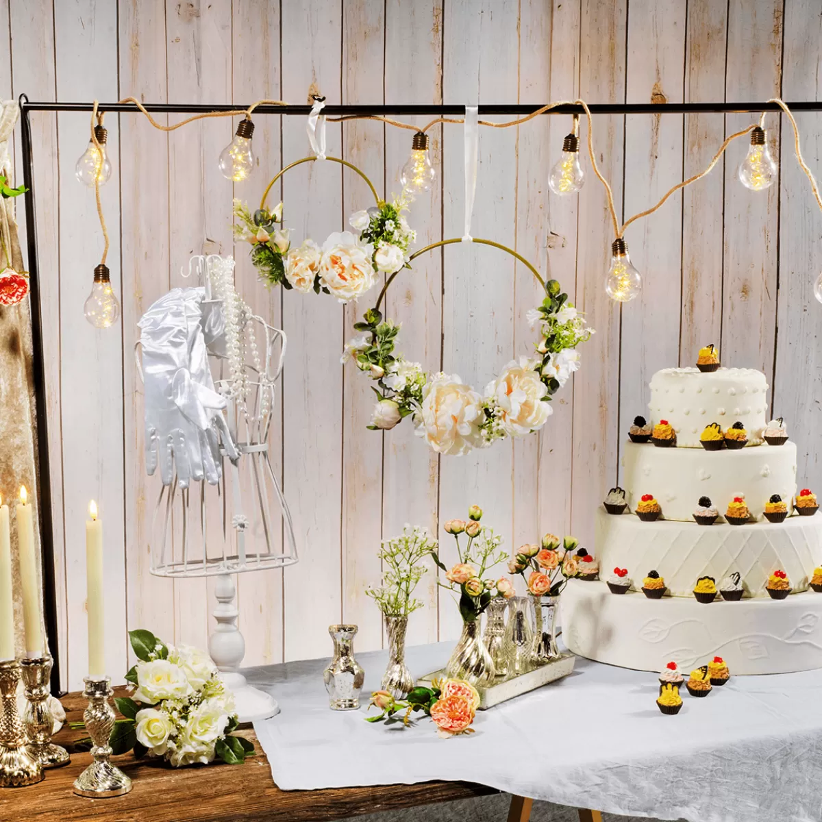 DecoWoerner Vases En Pour Décoration De Table Avec Plateau, 8 Pièces