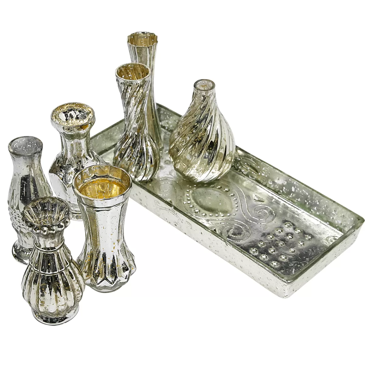 DecoWoerner Vases En Pour Décoration De Table Avec Plateau, 8 Pièces